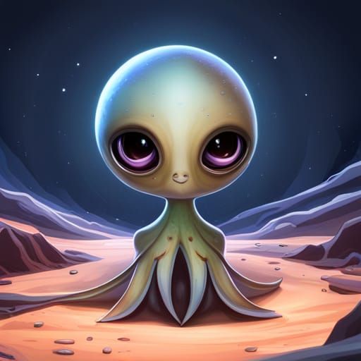 Big eyed squid alien cute