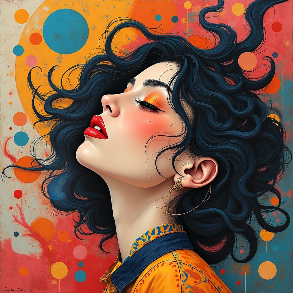 Dynamic Art Deco Goddess in Geometric Harmony