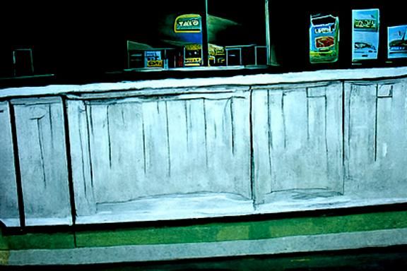 Empty supermarket at night by Edward Hopper, realism