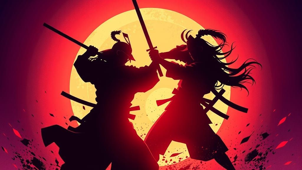silhouettes of 2 samurais fighting  by @Nuke Dukem