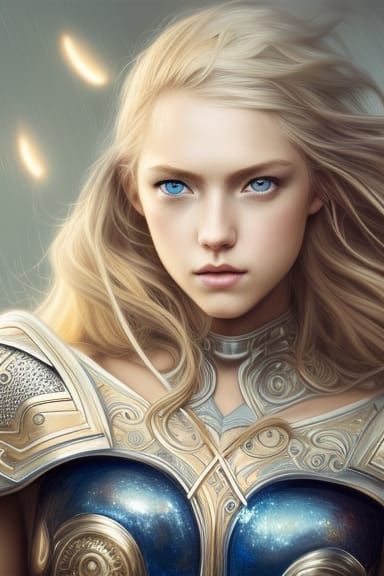 Warrior girl with wavy blonde hair
