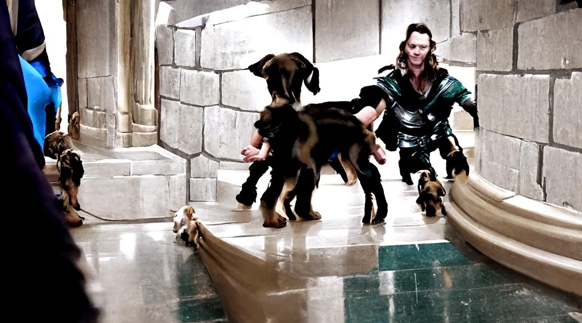 puppy play in the halls of castle Asgard