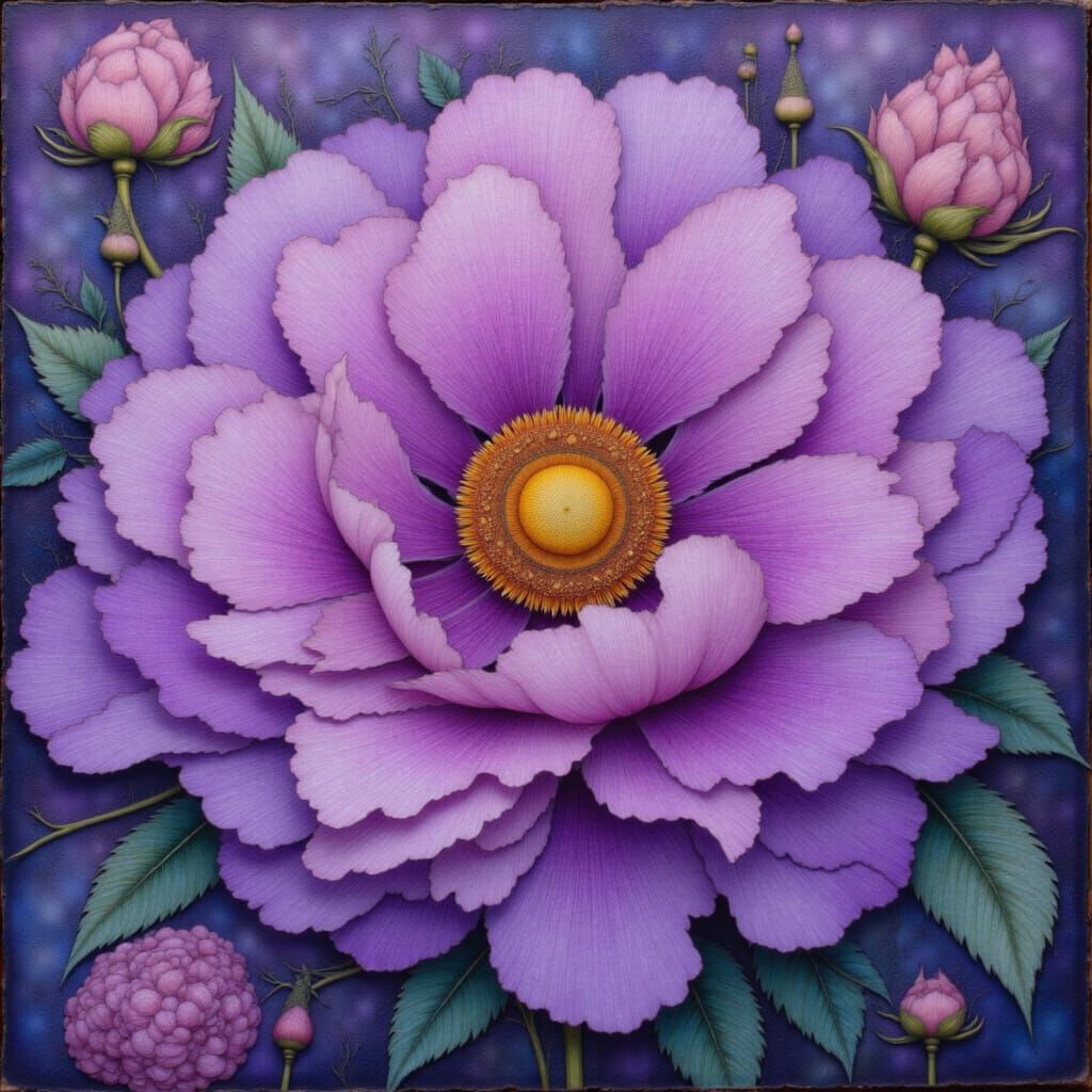 Vivid Folk Art Peony in Purple
