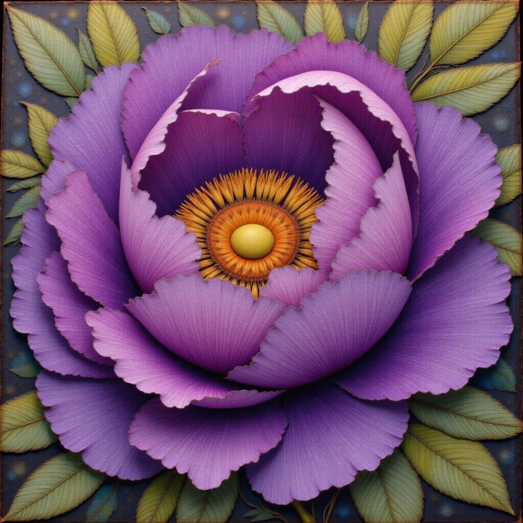 Vivid Folk Art Peony in Purple