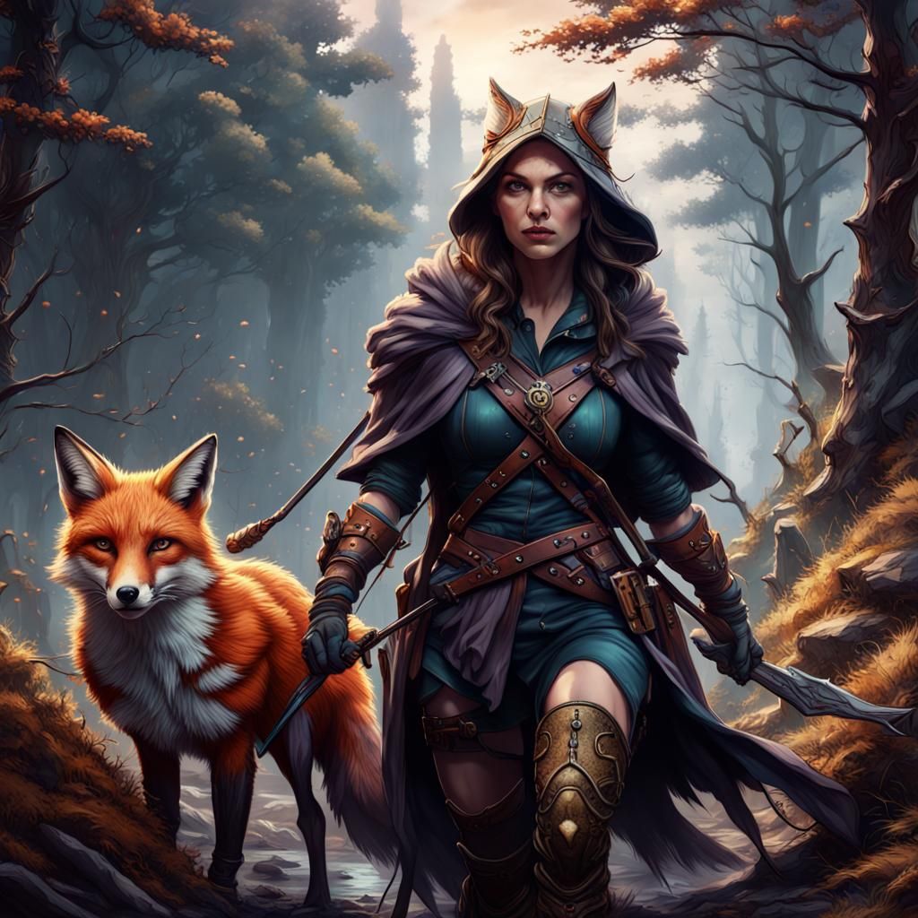 huntress hunting a fox - AI Generated Artwork - NightCafe Creator