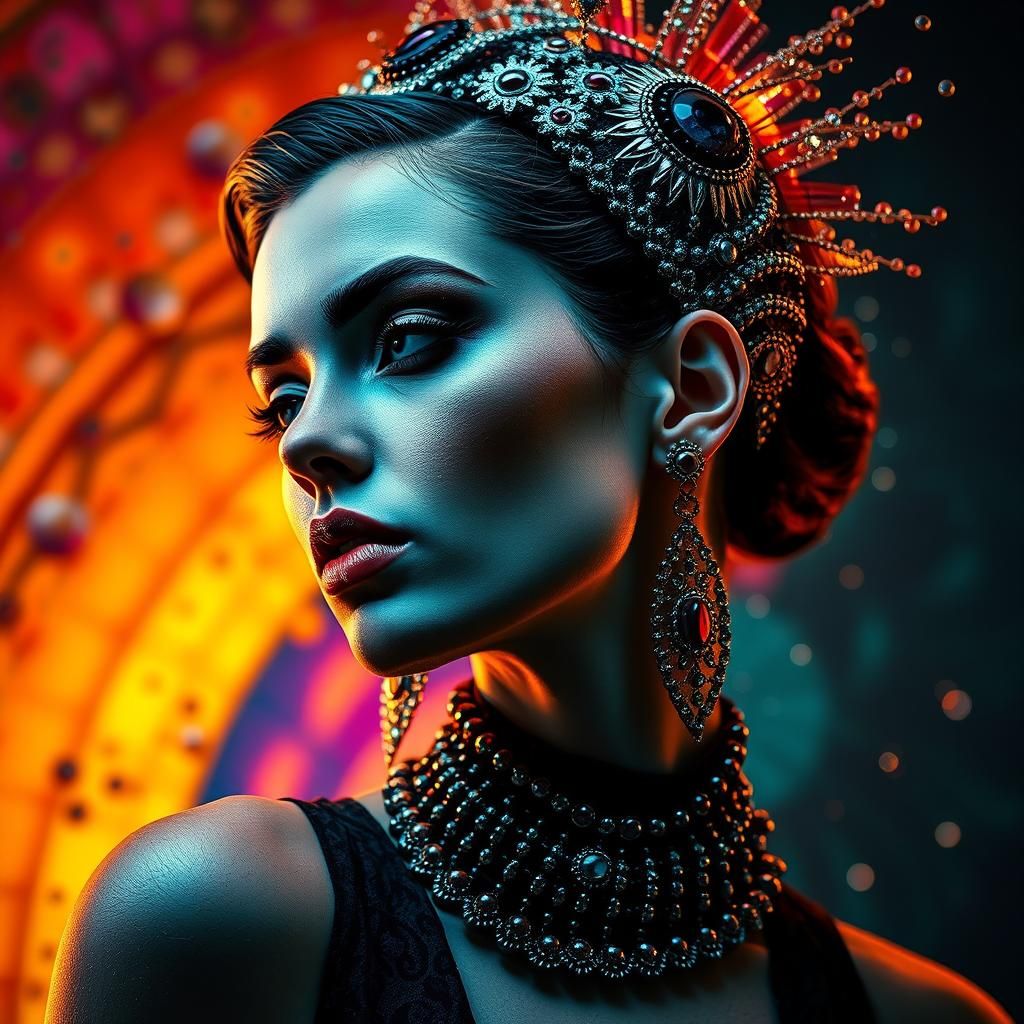 Art Deco, Haute couture, fashion model, photo shoot in grand gothic cathedral, clear detailed background,  Hyperrealistic, splash art, conce...