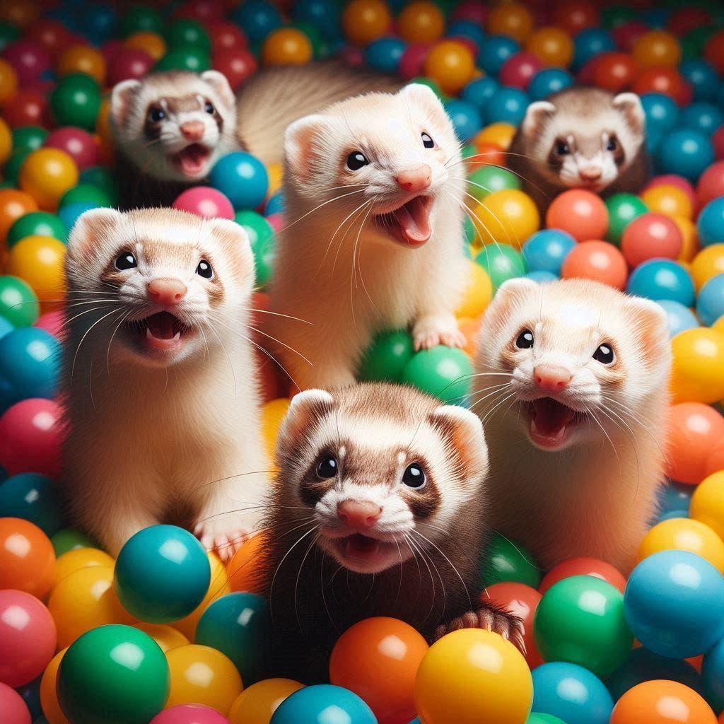 Ferret kits in a ball pit
