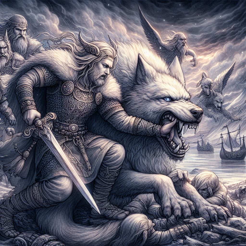 Tyr and the Fenriswolf