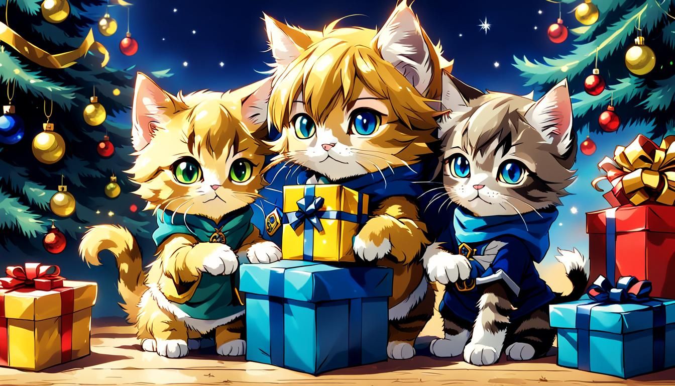 Fluffy kittens version of Link from "Legend of Zelda" giving...