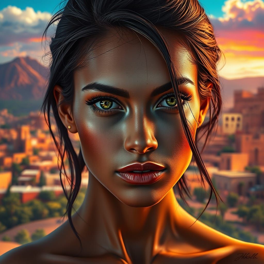 Surreal Moroccan Goddess in Hyperrealistic Portrait