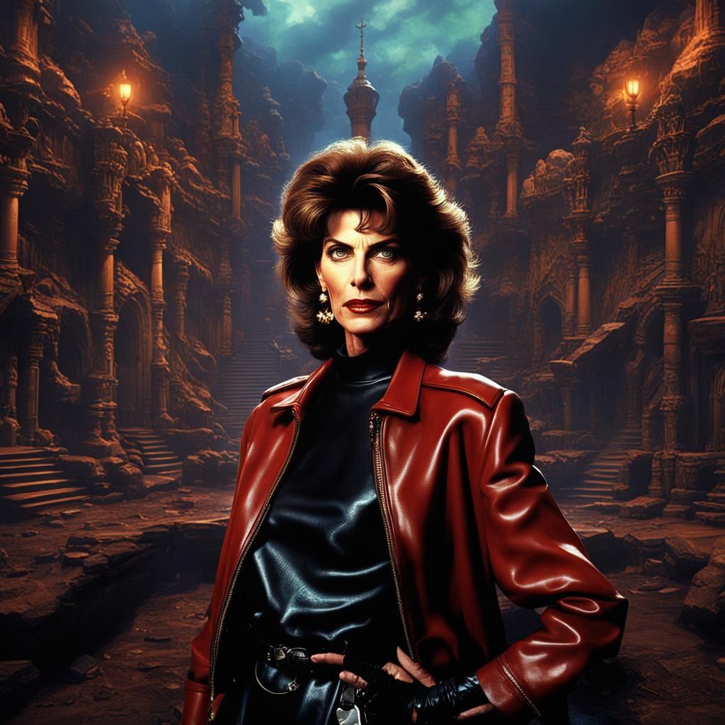 Joan Severance dressed in leather in a scene from the film Hear No Evil - Joan Severance See No Evil Hear No Evil