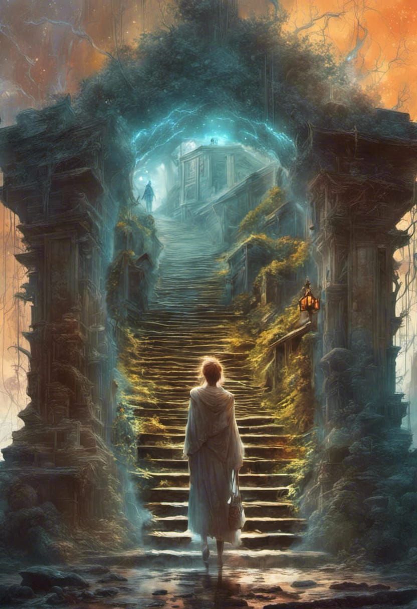 Woman behind the gate to the stairway to heaven
