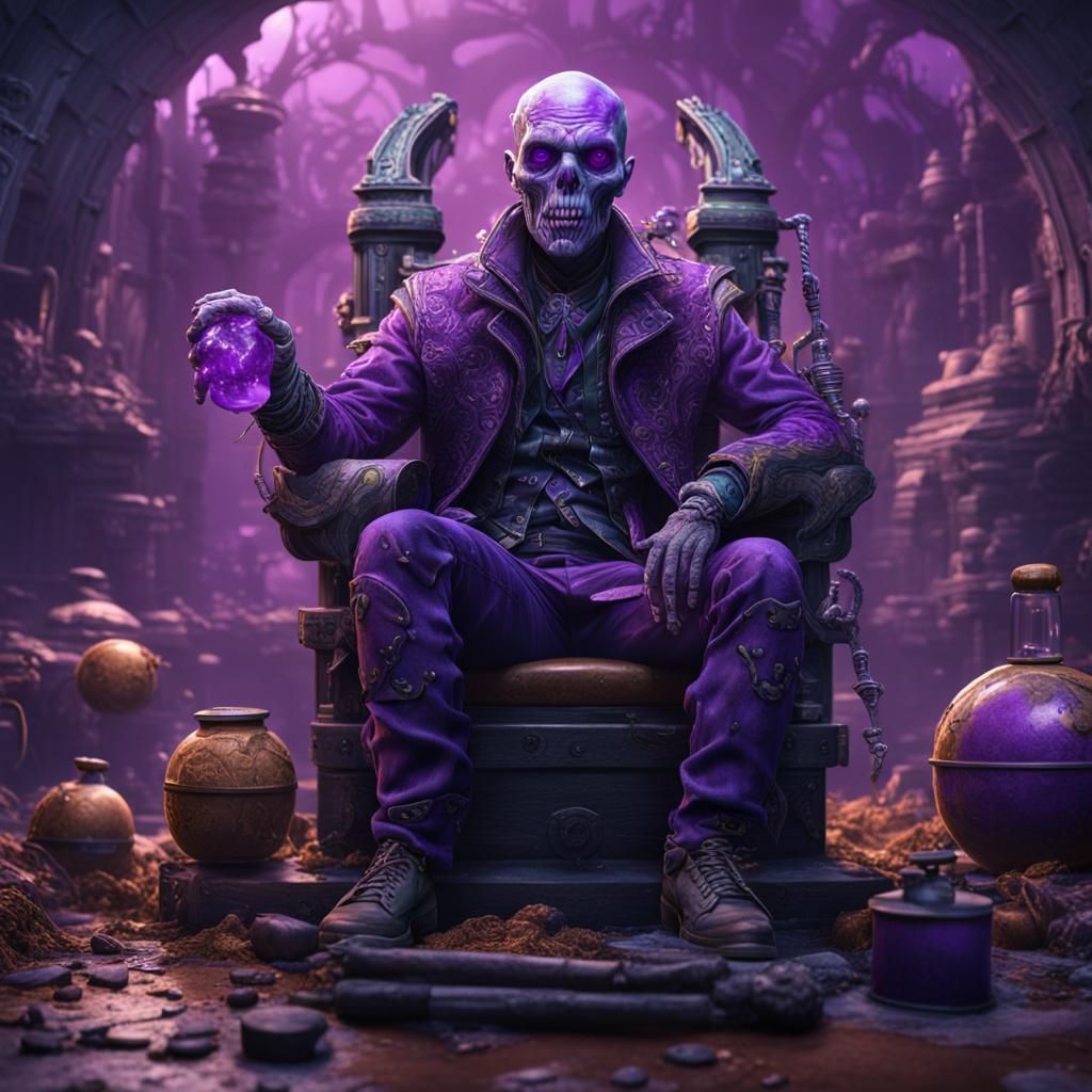 poison human with chimical products, his head is purple