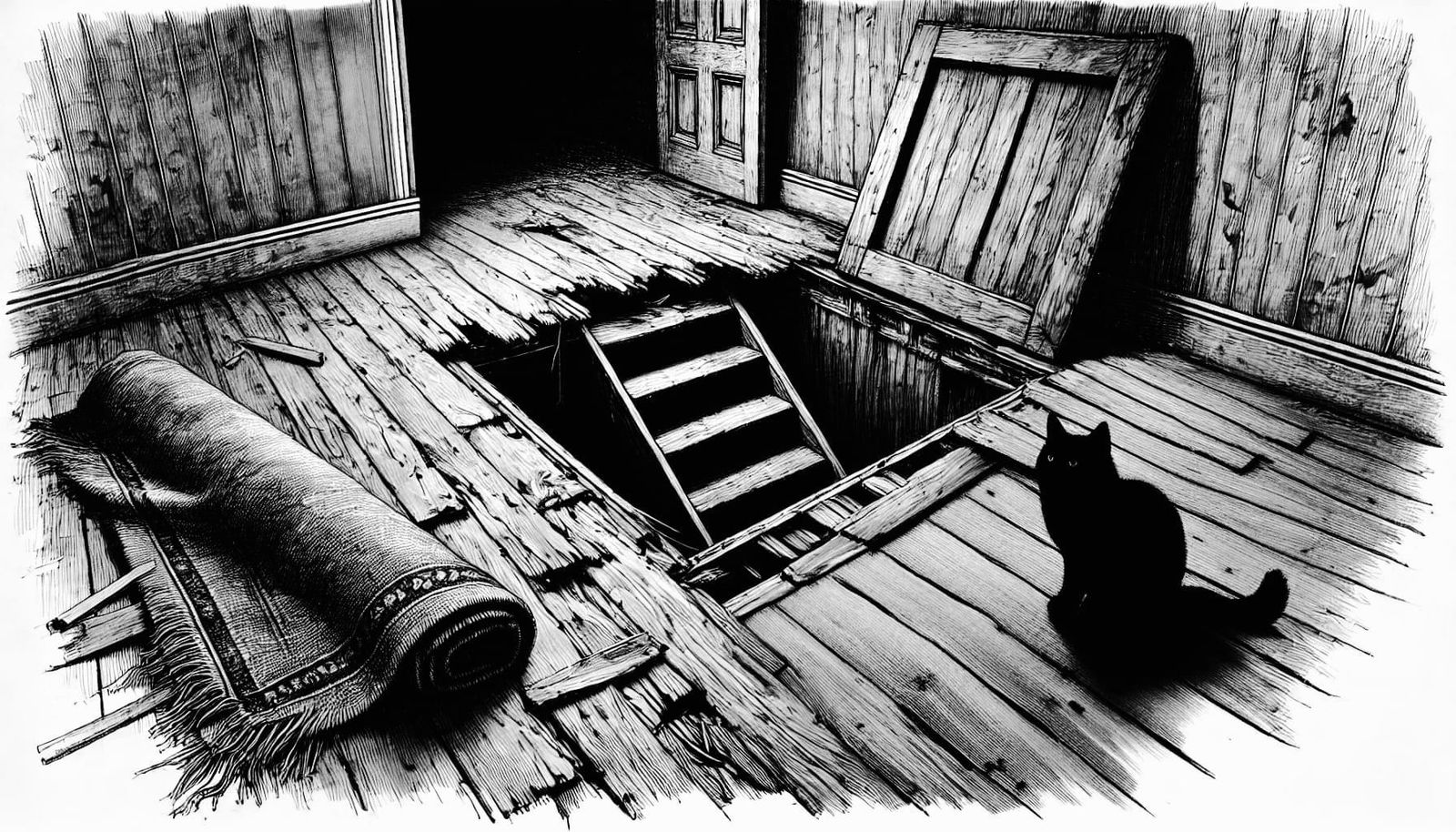 The rug once covered the hatch. Luckily, the cat warned of t...