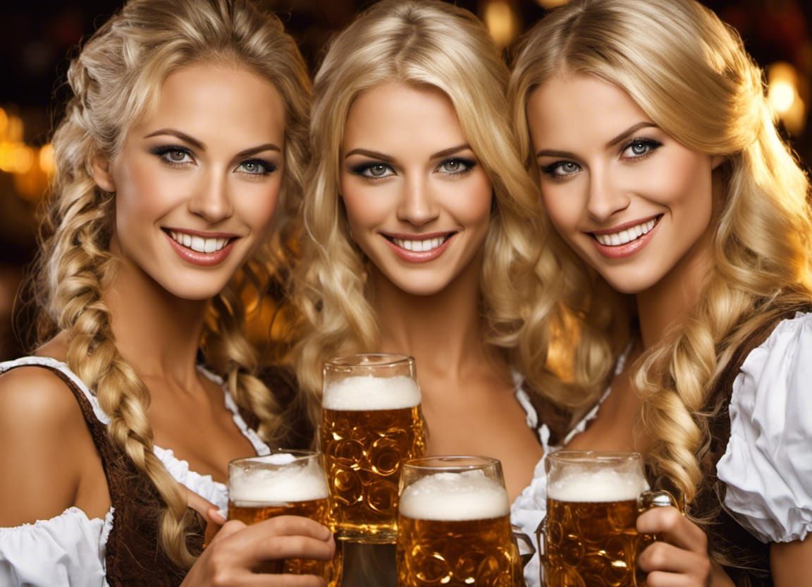 Bavarian Beauties Toasting at Oktoberfest Celebration