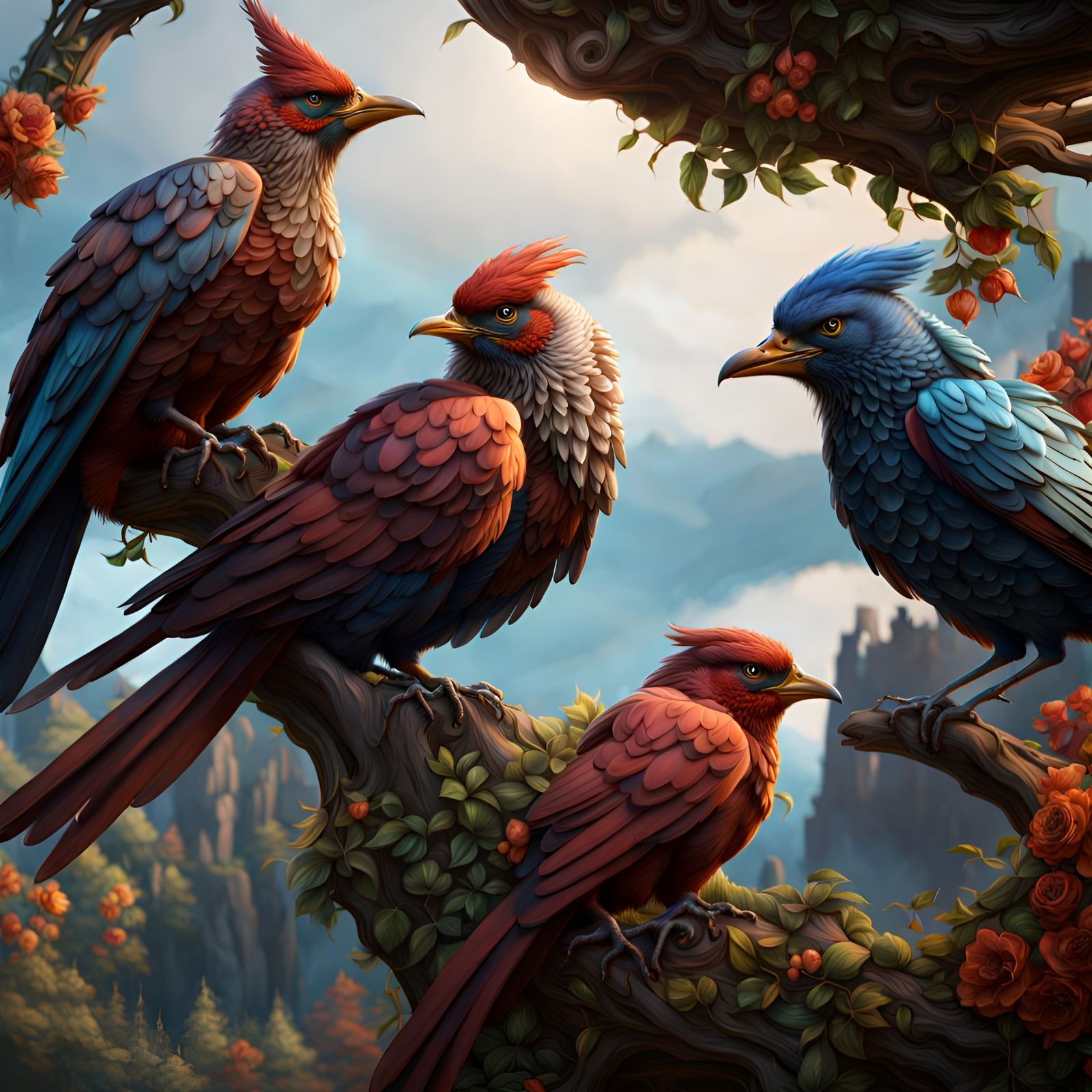 Four calling birds..... - AI Generated Artwork - NightCafe Creator