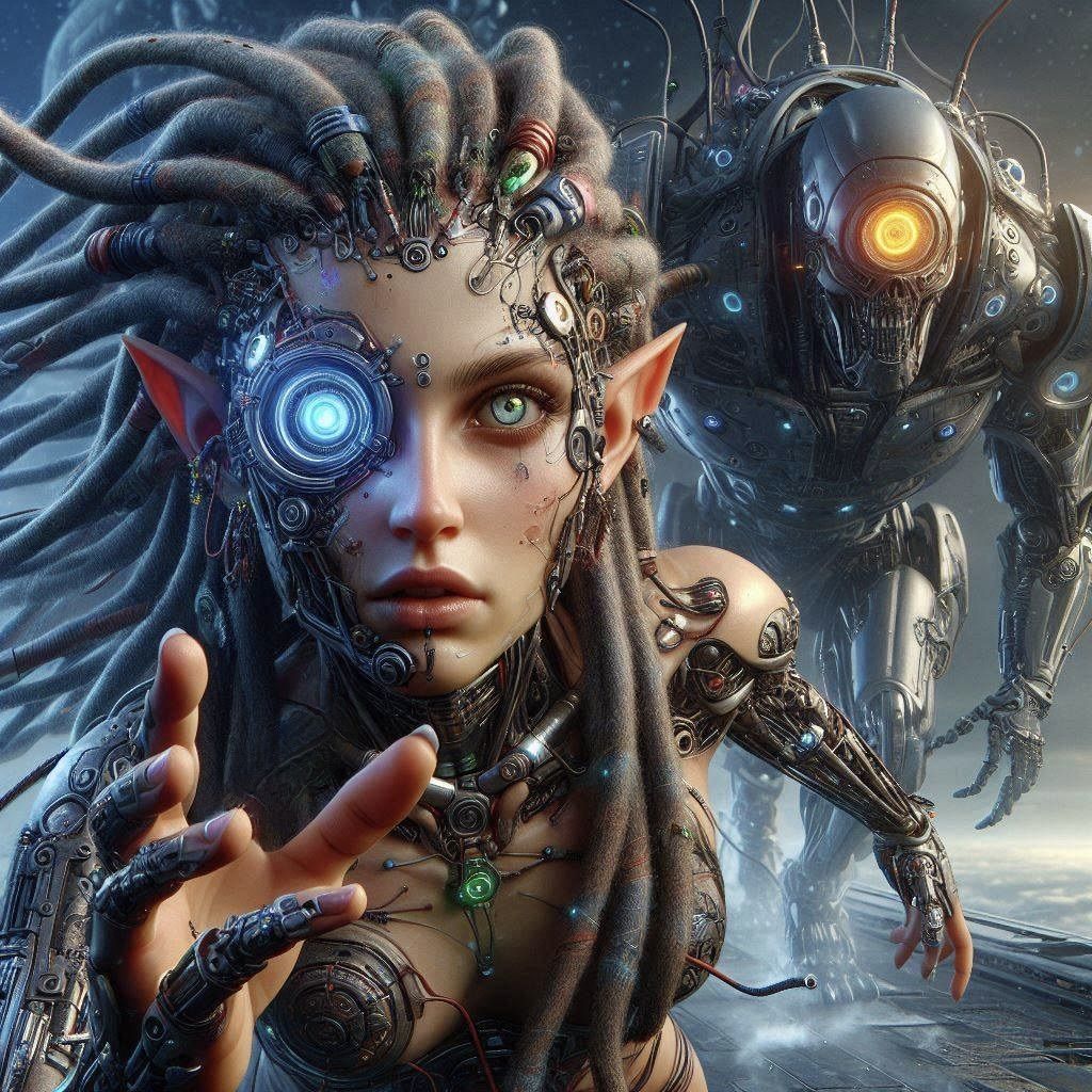 Elf cyborg and the robot