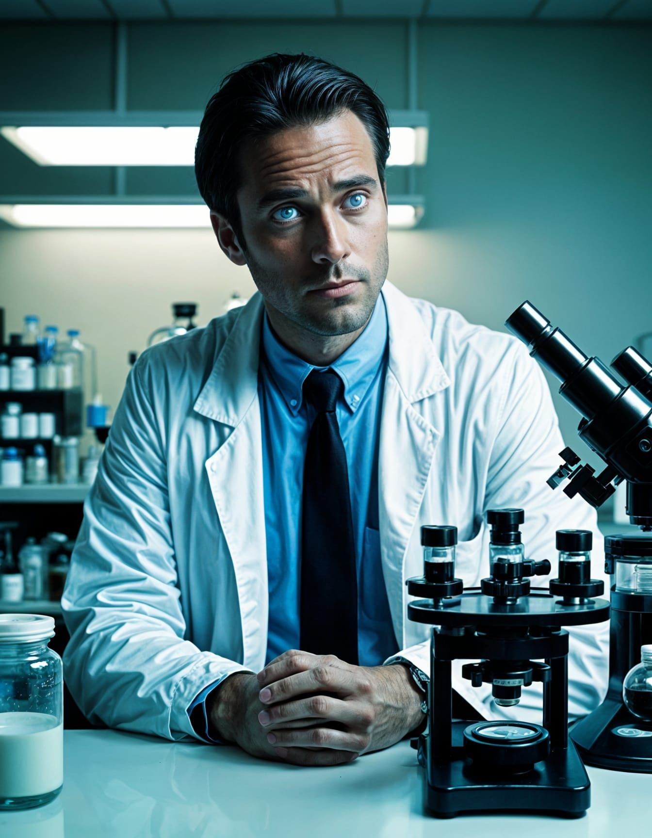 He looked up from his microscope to answer my umpteenth superfluous question. Again his ironic blue eyes who still looked seriously confused...