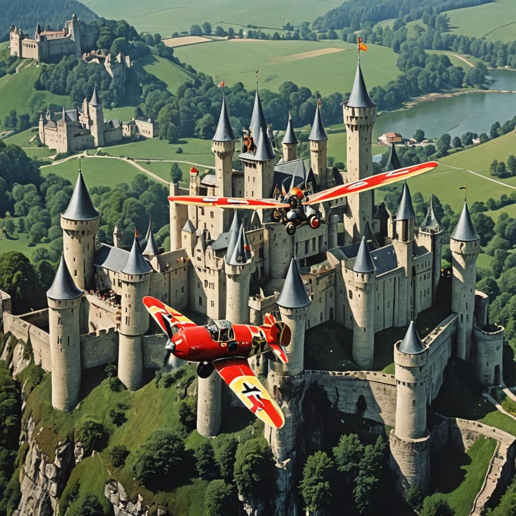Chitty Chitty Bang Bang flown by the Monkees over an Eastern...