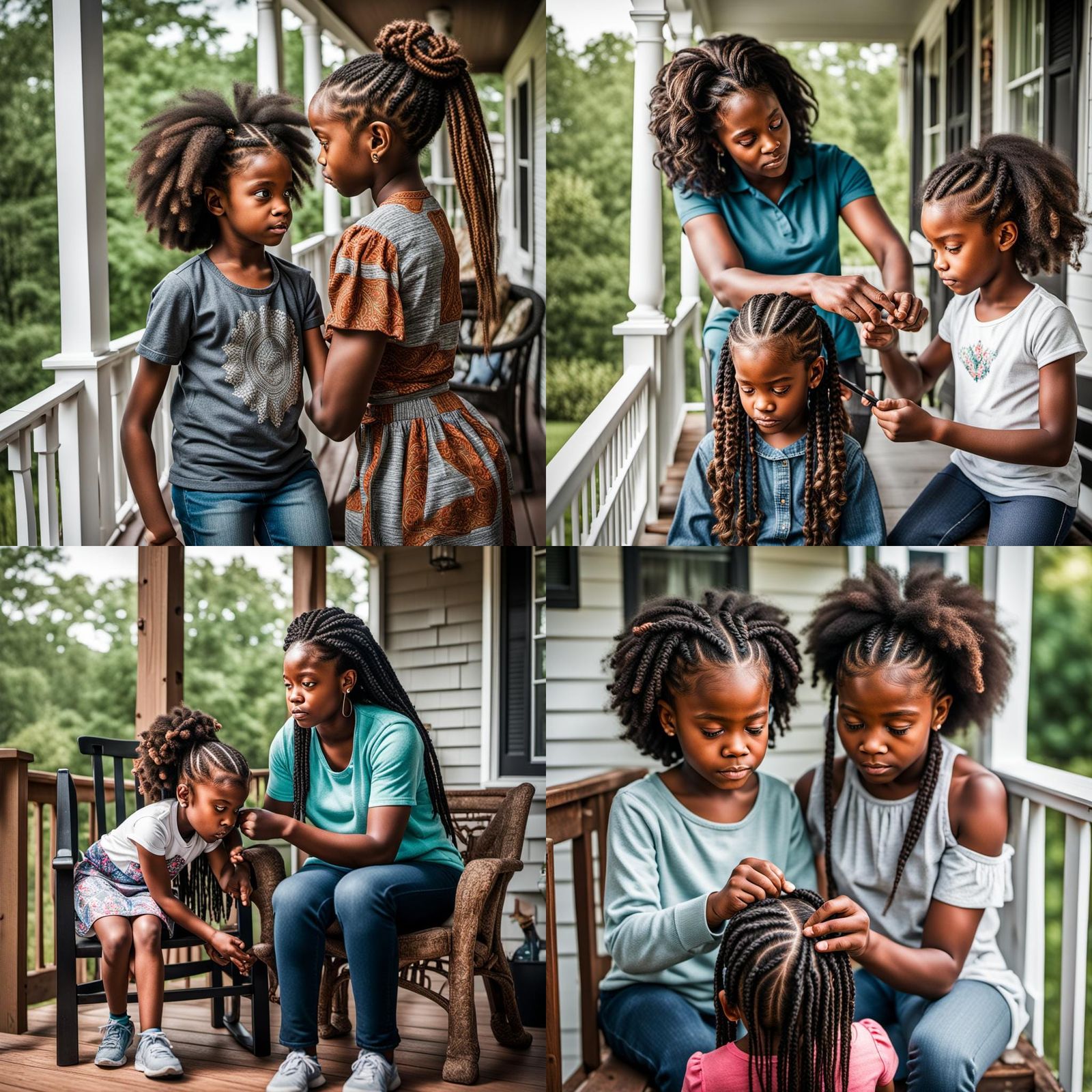 a mom doing her African American daughter's hair out on the ...