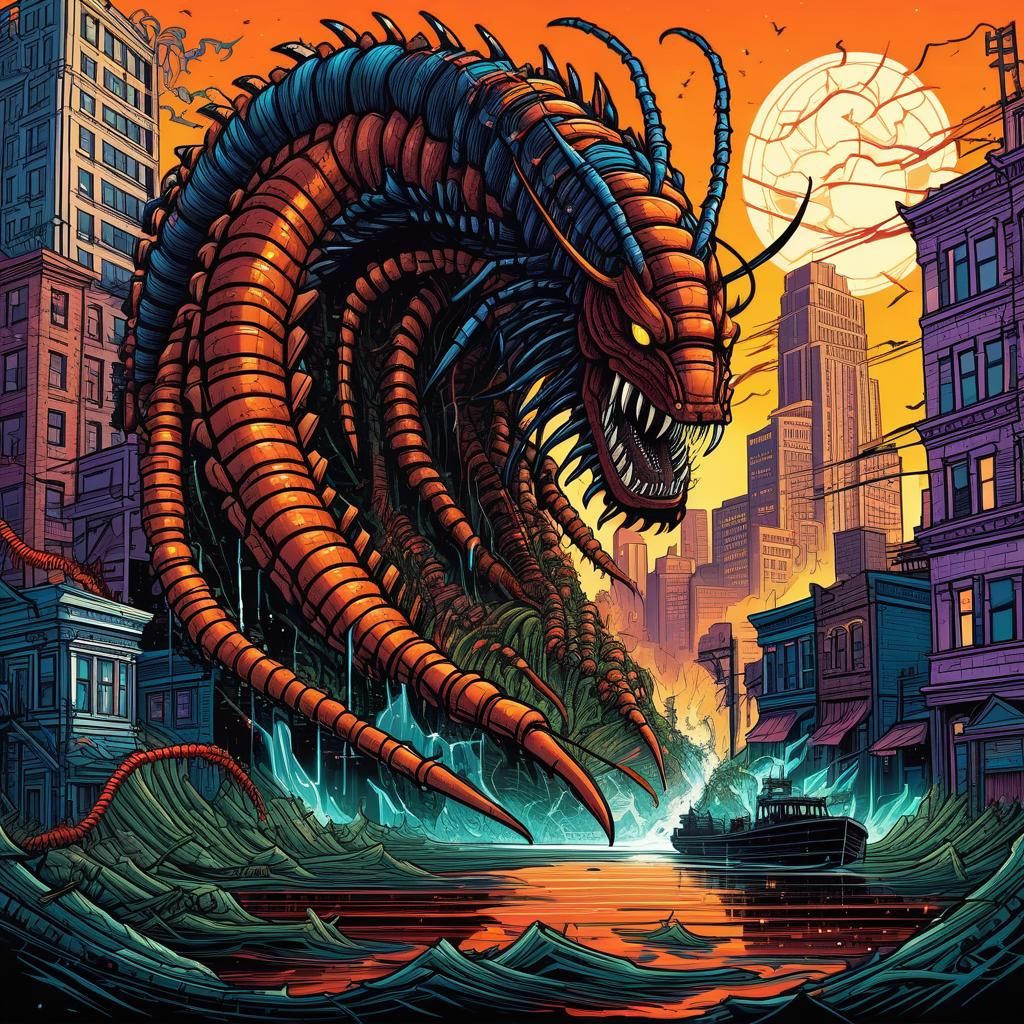 Giant monster centipede destroying a city. - AI Generated Artwork ...