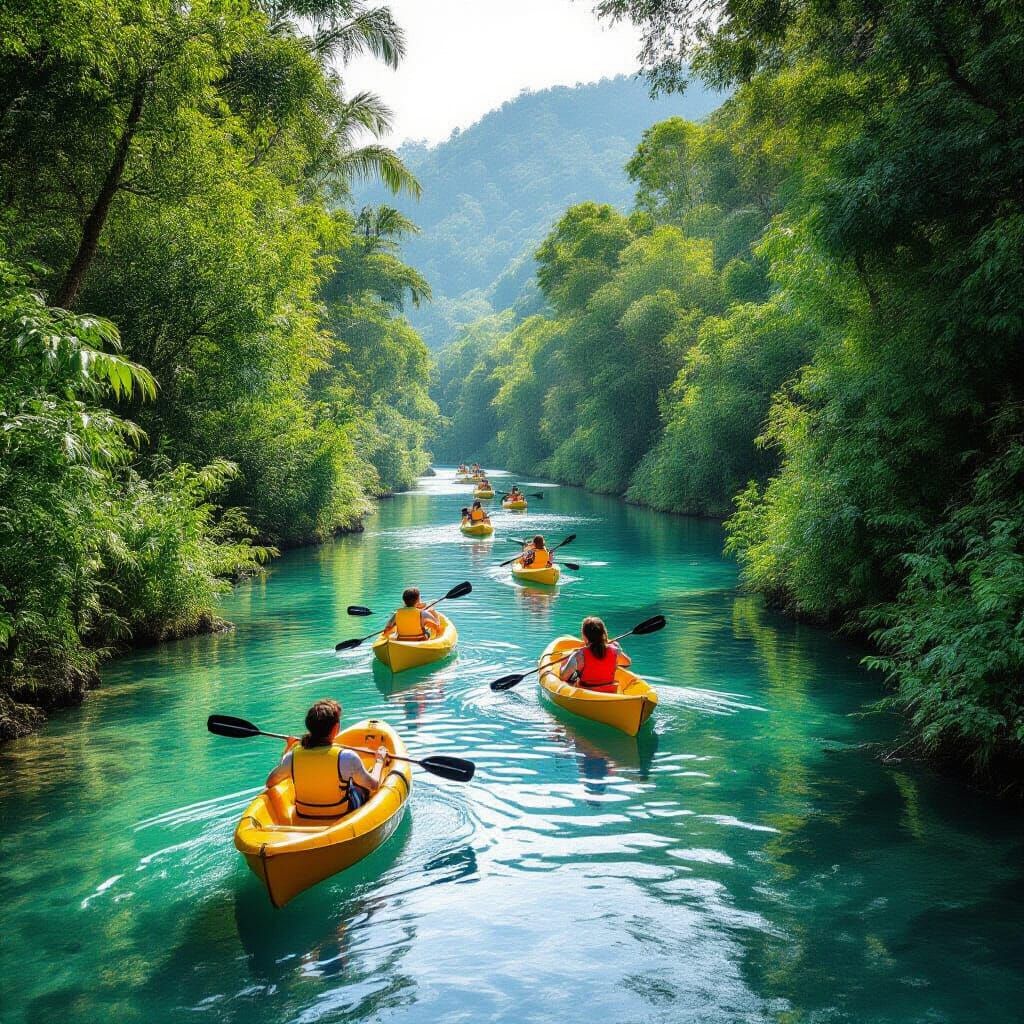 Water Droplet Scene: Stream, Swans, and Children Playing