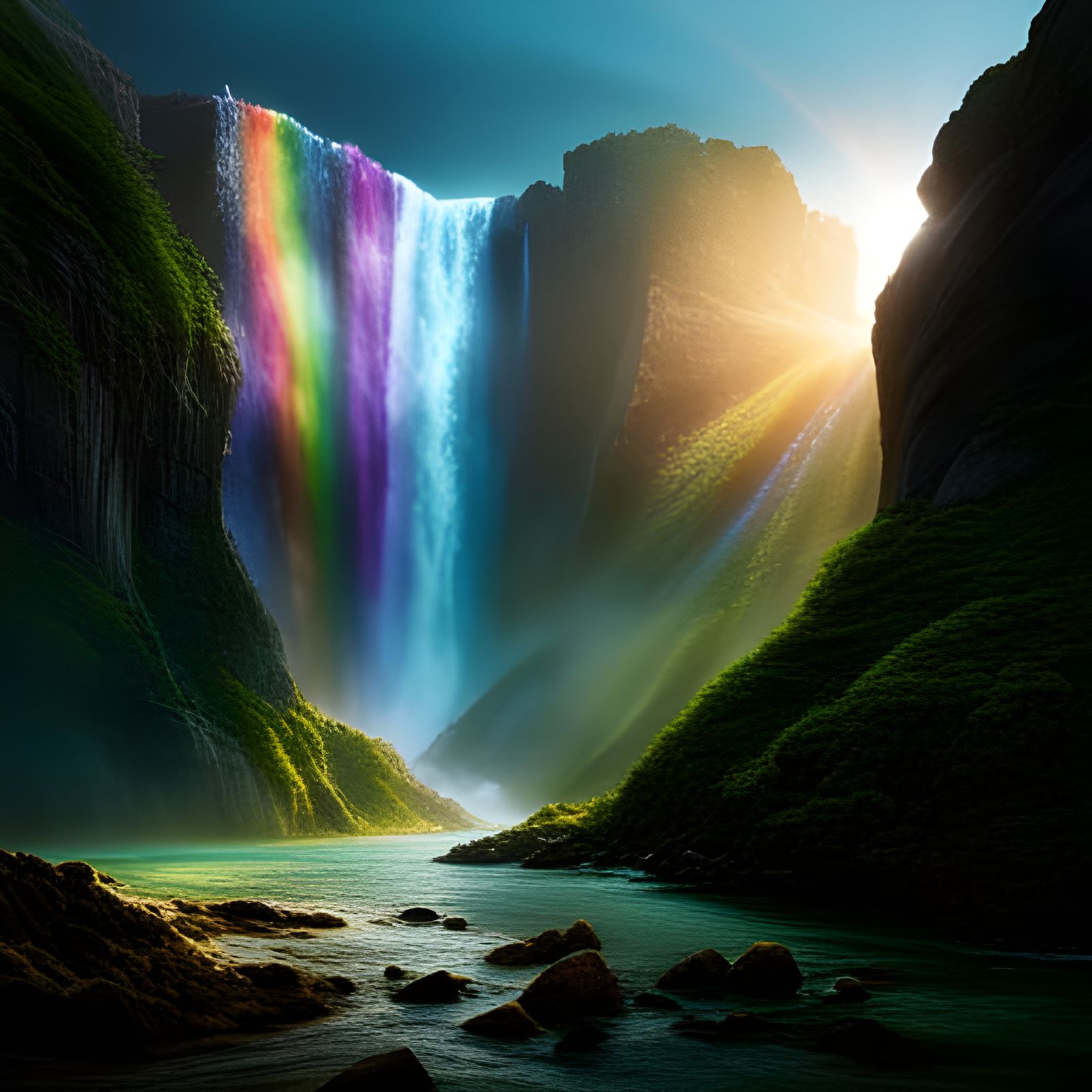rainbow waterfall  by @Darra Nimbus