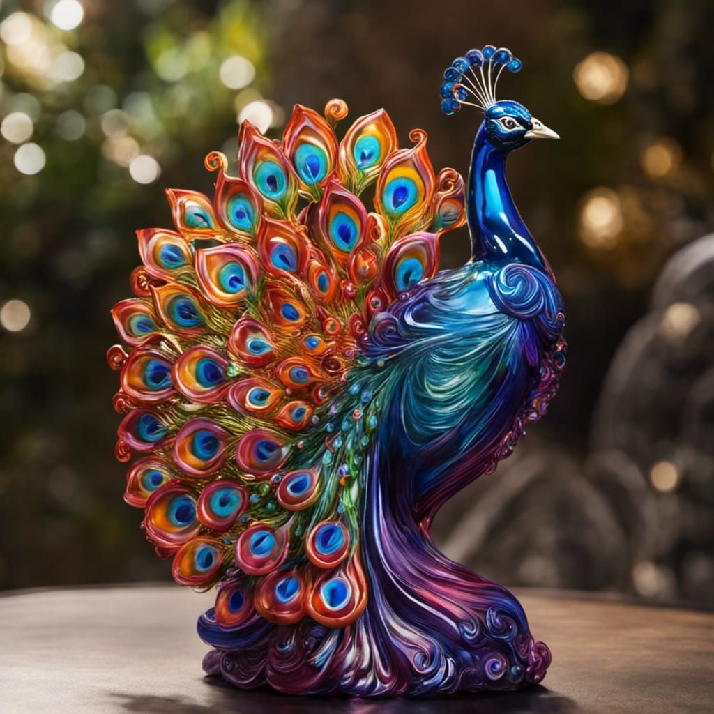 Trippy Colorful Blown Glass Peacock  by @JessTD