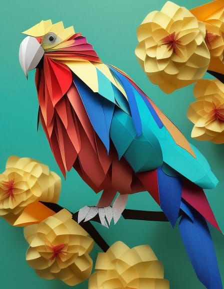 Paper Crafted Colorful Parrot in A Tree  by @Chelle