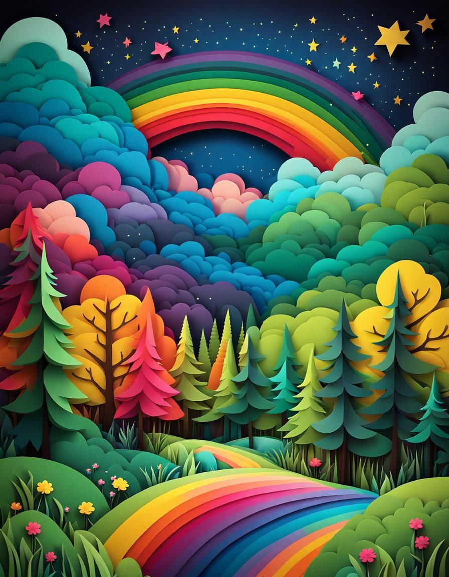(papercraft-flat papercut style), vibrant color scheme, whim...