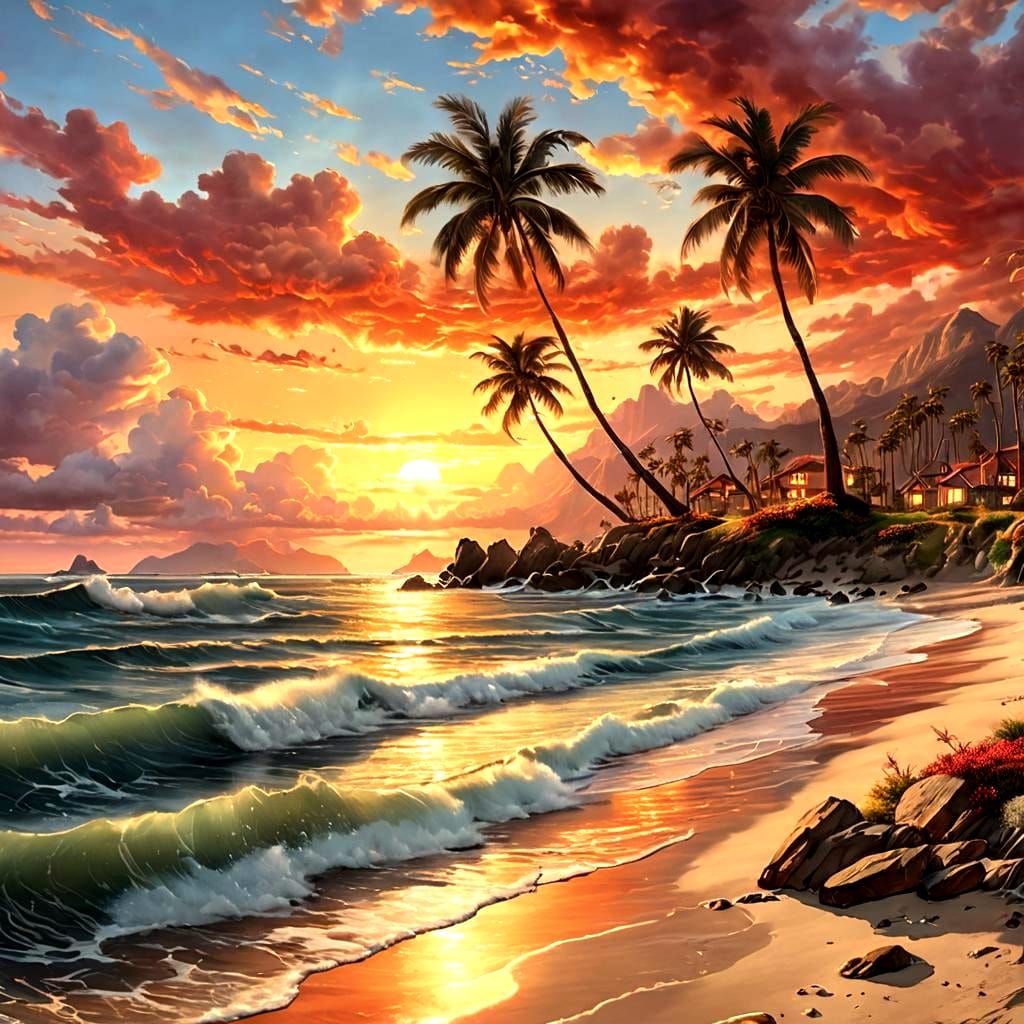 Breathtaking creations capturing the vibrant hues and tranquil beauty of a sunset over the ocean with ...  by @Az