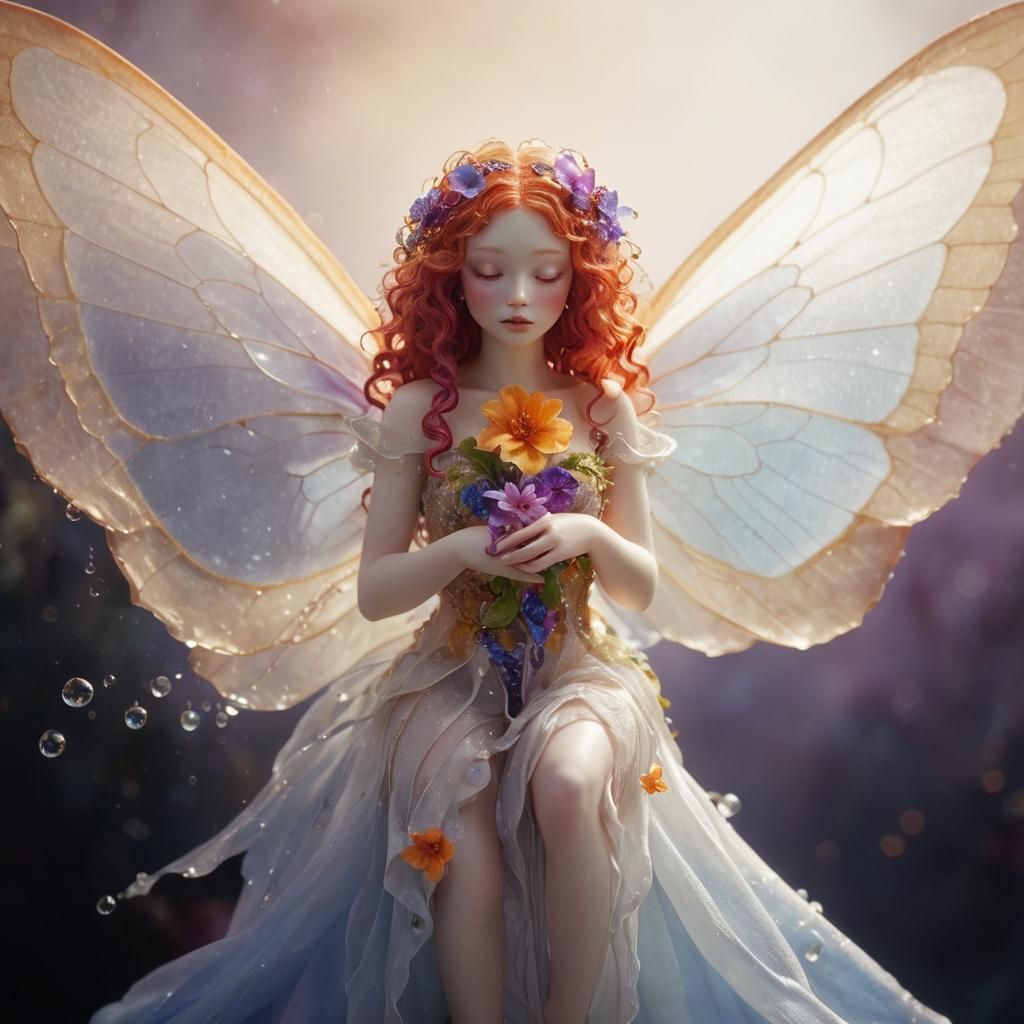 Hyper-Realistic Fairy Scene with Flower and Butterfly
