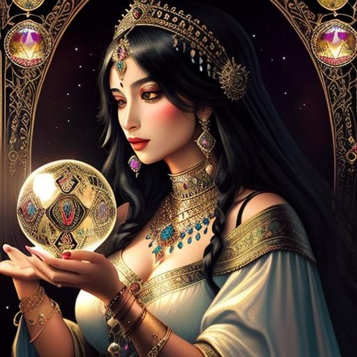 Beautiful Gypsy princess, crystal ball, tarot cards, amazing...