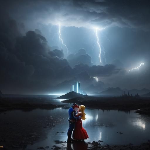 A beautiful female young witch using the magical spell power of music to free the their extremely gigantic dragon god deity from its grey co...