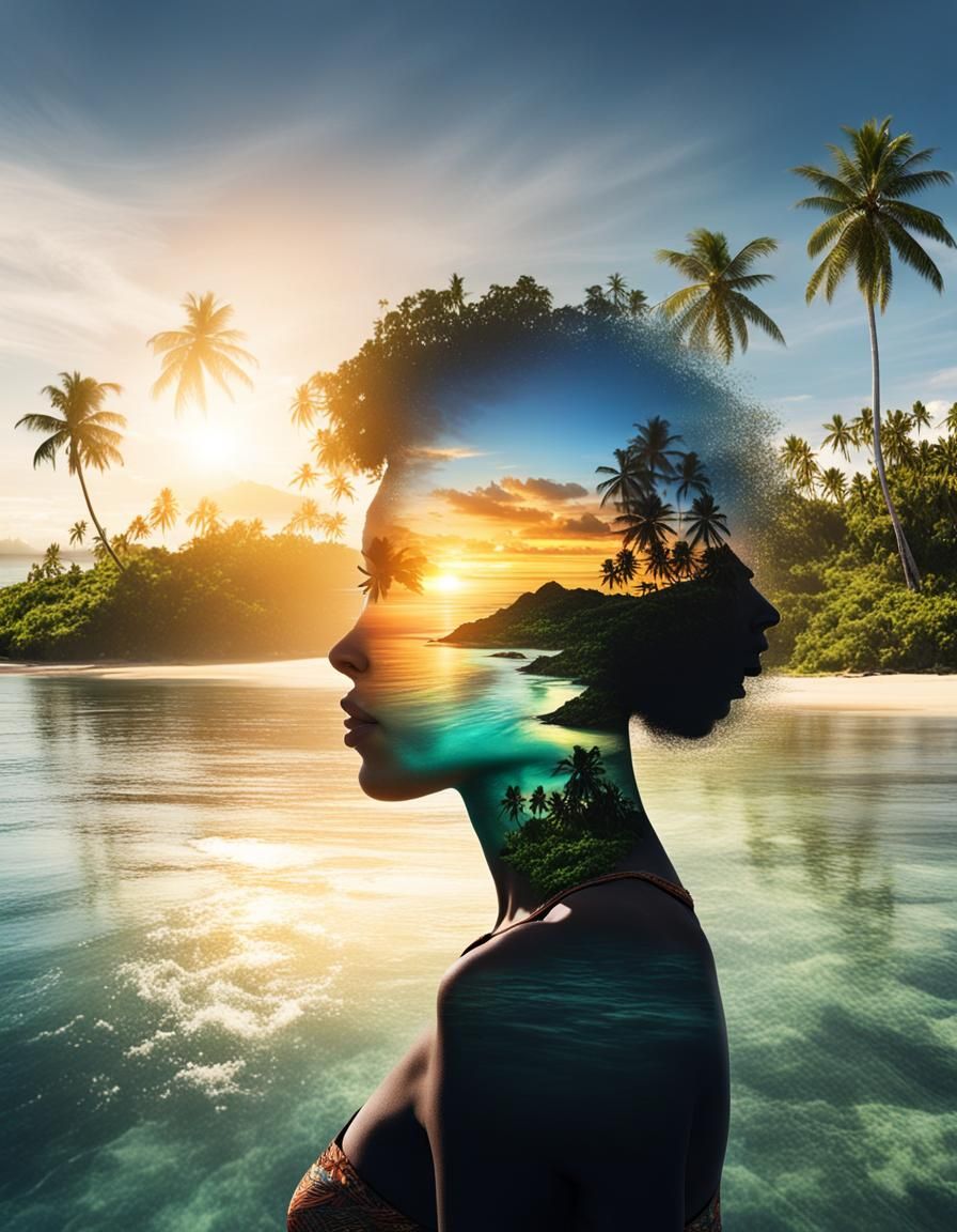 Serenity Unveiled: A Double Exposure of Fiji's Tropical Bliss and Feminine Grace  by @Heralyn