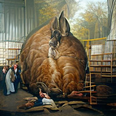the biggest fattest flemish giant that ever lived oil painti...