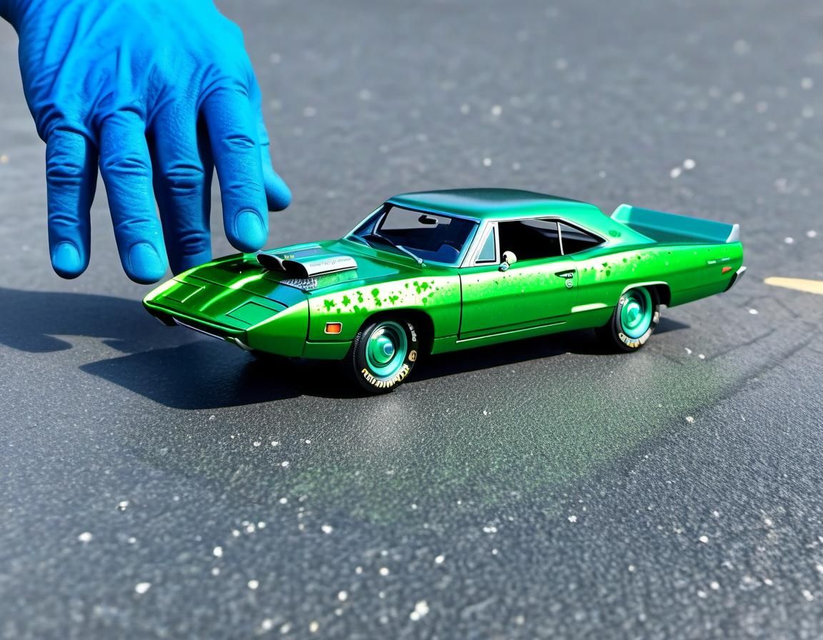 A hand reaching down to pick up a 1970 Road Runner Superbird with 3 ...