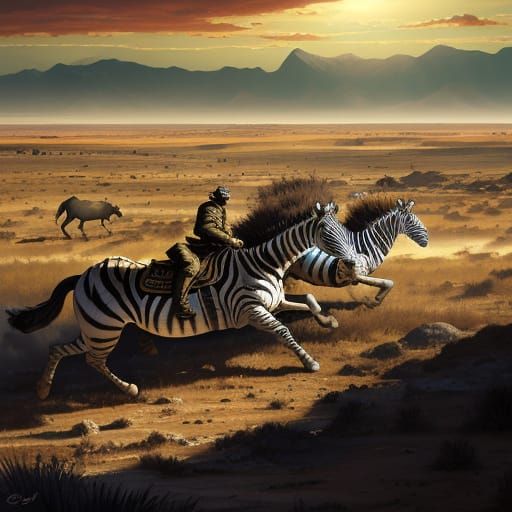 Epic Lion and Zebra Hunt in Chaotic Oil Painting
