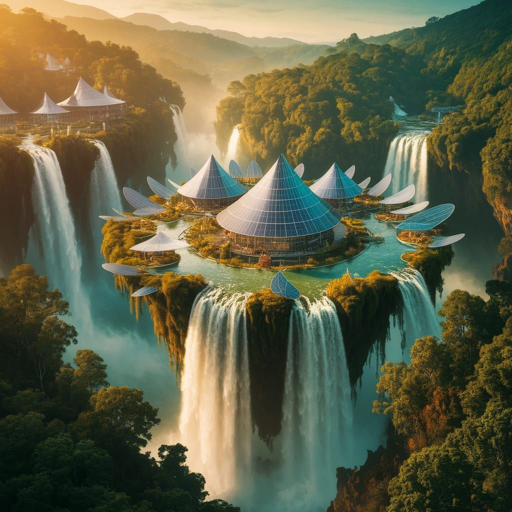 The amazing solarpunk village hovering above the lush jungle  by @Creator with no fantasy