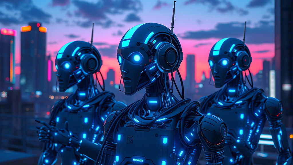 Cyberpunk Robots in Neon Cityscape