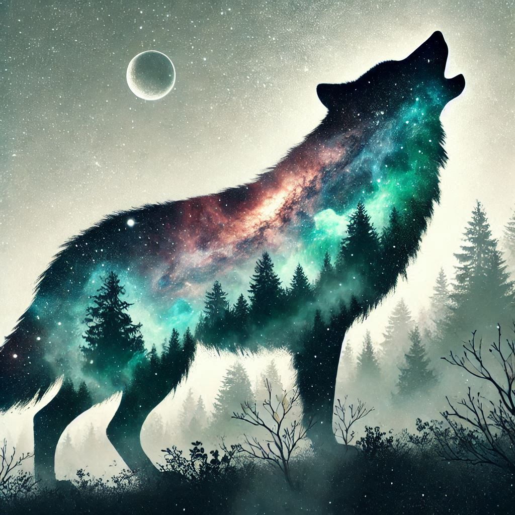 Wolf double exposure