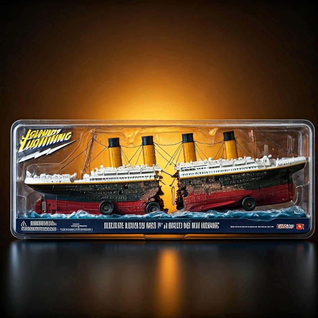 Illuminated, nostalgic diecast diorama of the broken in half...