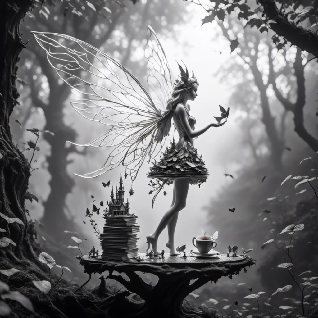 Coffee with Fairy Figurine and Forest Fairy