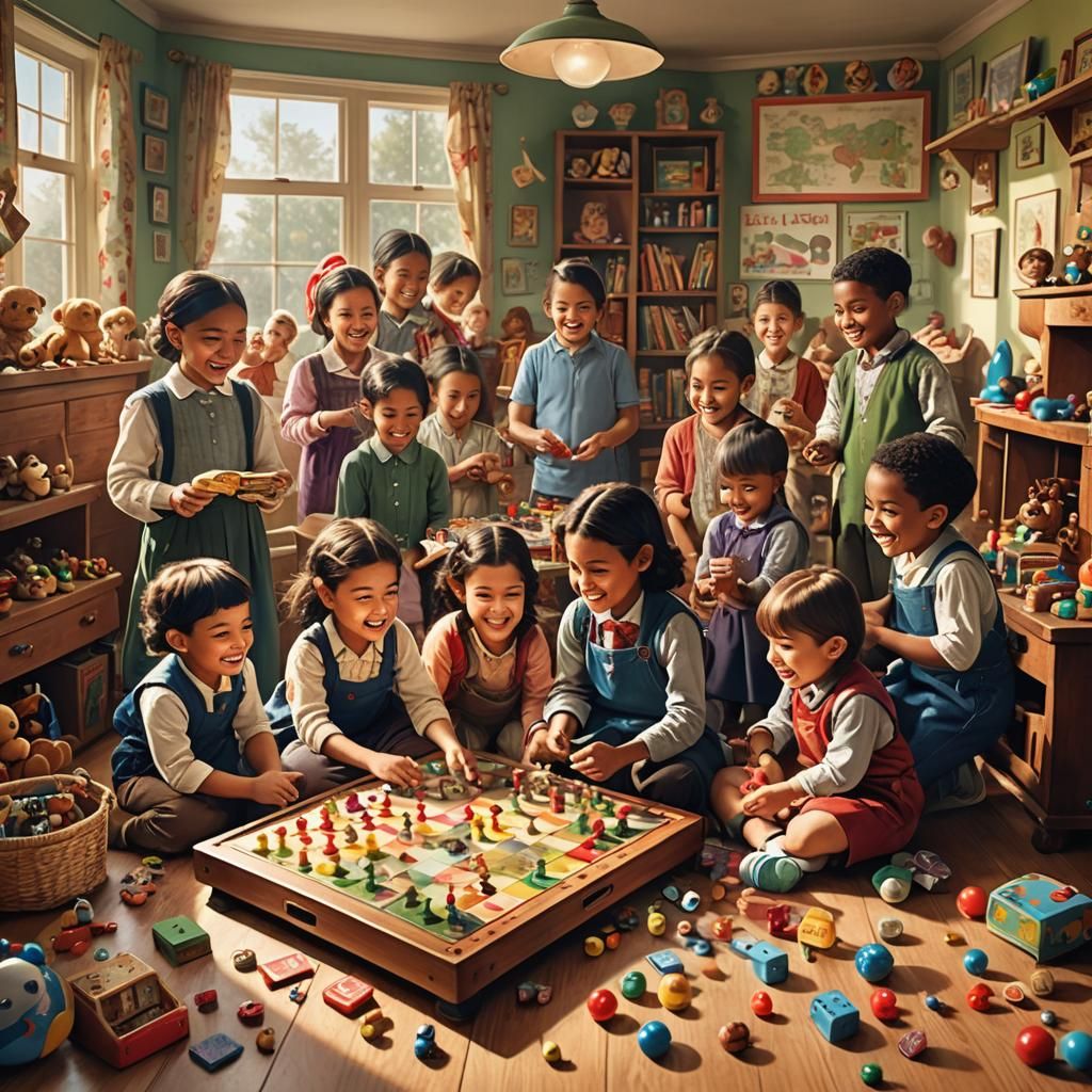 A heartwarming, nostalgic scene of children from different b...
