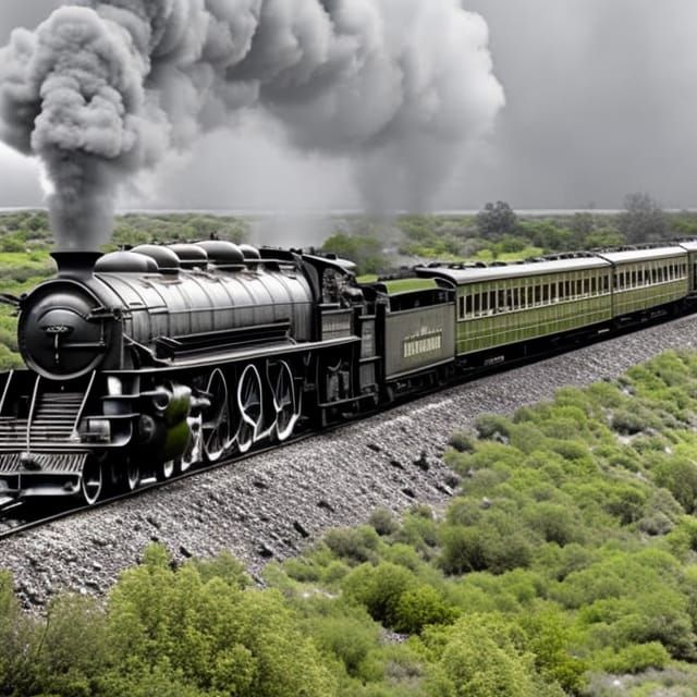 photo 8k; ultrarealistic; antique; steam train on tracks goi...