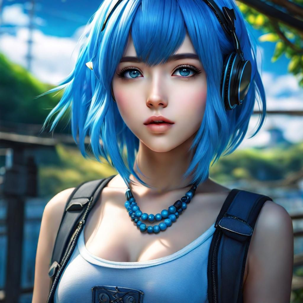 blue hair anime girl - AI Generated Artwork - NightCafe Creator