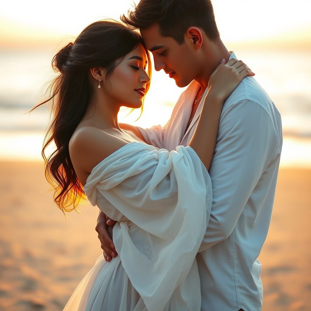 Romantic Beach Embrace at Sunset