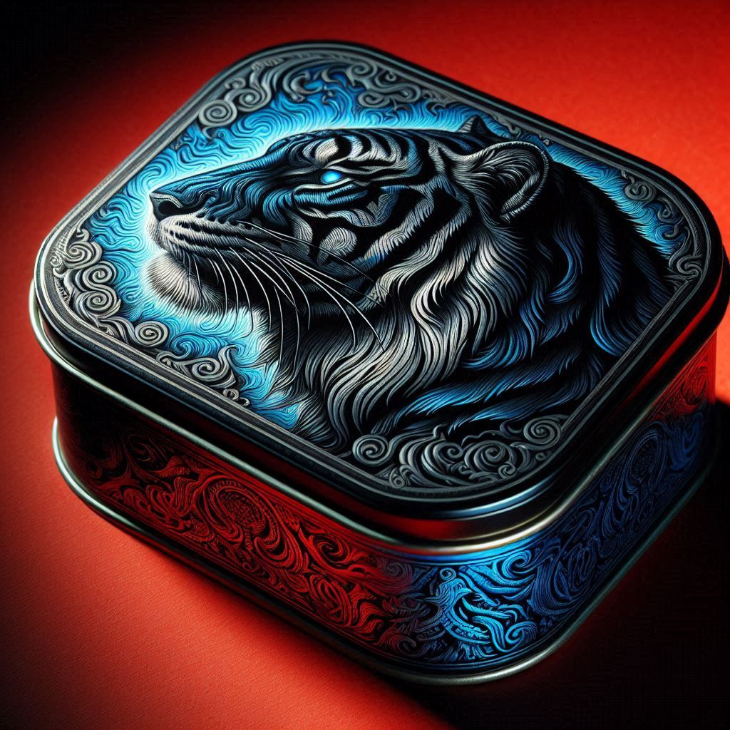 Antique Tin Containers Blue Tiger 2