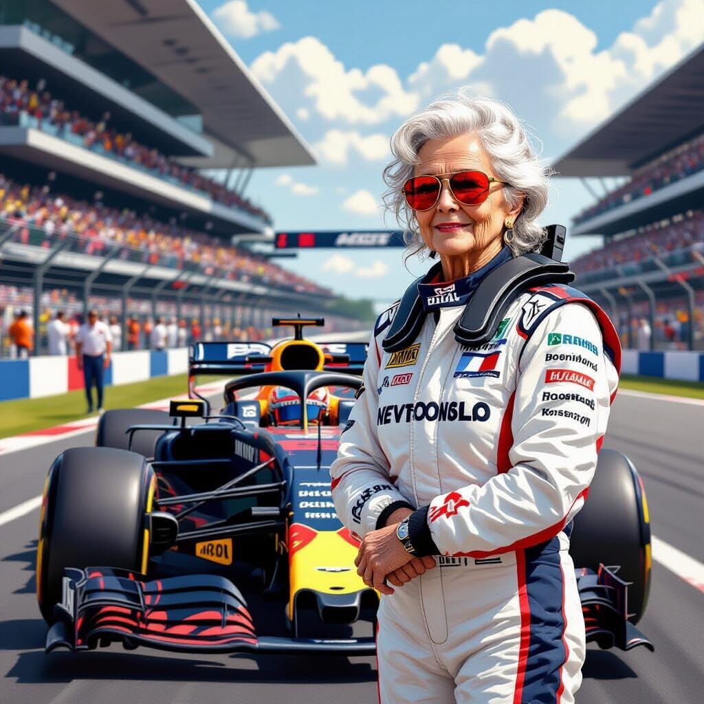 A 90-YEAR-OLD LADY APPEARS AT THE START OF FORMULA 1/ HER MOTTO IS, NEVER TOO OLD TO RACE/ By  Jean Baptiste ...  by @Sophie Vissers