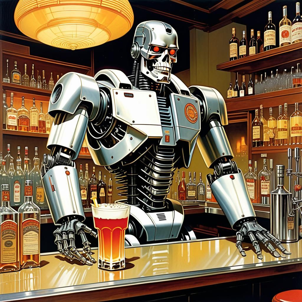 T-800 Terminator as a Bartender - AI Generated Artwork - NightCafe Creator